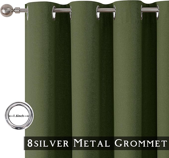 ChrisDowa 100% Blackout Olive Green Solid Curtains 45 Inches Long 2 Panels for Bedroom Living Room,Farmhouse Room Darkening Thermal Insulated Soundproof Grommet Top Window Treatment Drapes,52x45