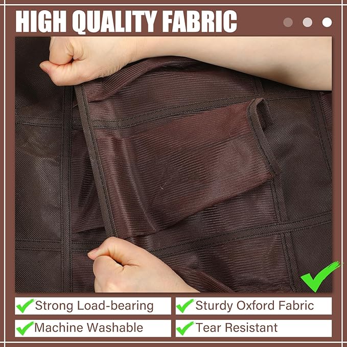 Windyun 40 Over the Door Shoe Organizer Large Breathable Mesh Pockets Hanging Shoe Rack for Closet Brown Behind Door Hanger Storage Holder Nonslip Hooks for Women Men Entryway Bedroom Utility Room