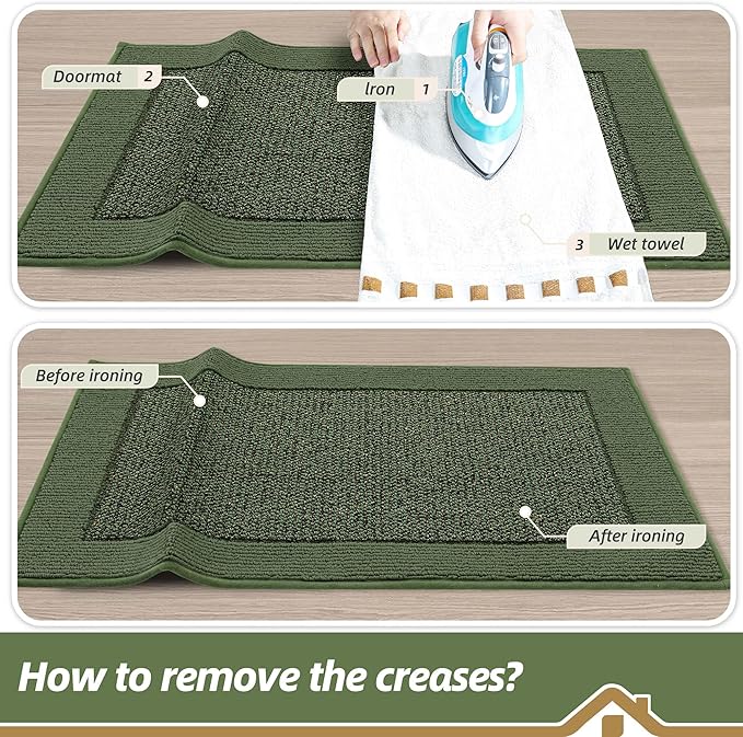 BEQHAUSE Indoor Door Mat 32" x 48", Dirt Trapper Door Mats Non-Slip Entryway Rugs Washable, Resist Dirt Absorbent Welcome Mat, Low Profile Floor Mats for Front Back Door and Entryway, Green
