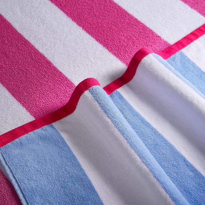 Juicy Couture Blue/White Hot Pink/White Reversible Cabana 36" x 72" 100% Cotton Oversized Beach Towel - Soft, Absorbent, and Quick-Drying, Perfect for Beach, Pool, or Travel