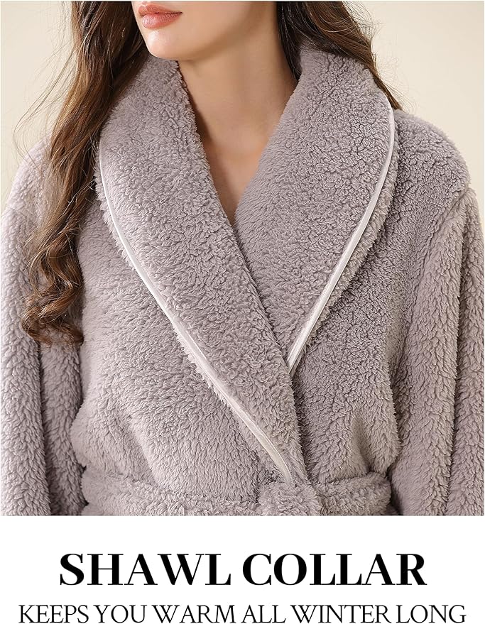 Hellomamma Long Bath Robe for Womens Plush Soft Fleece Bathrobes Nightgown Ladies Pajamas Sleepwear Housecoat