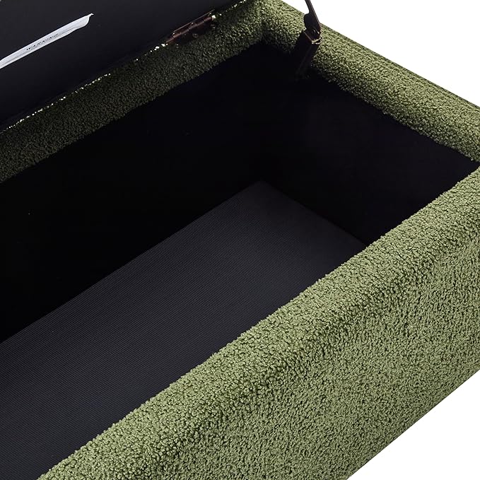 Storage Ottoman with Flip-Top Lid, Sturdy Birch Wood Legs, Footrest Bench with Ample Storage for Blankets, Pillows, Shoes, Extra Seating for Living Room, Bedroom, Entryway,Dark Brown+Green