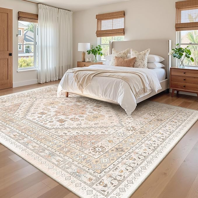 zesthome 9x12 Area Rugs for Living Room,Non-Slip Backing Washable Rugs,Vintage Large Area Rug，Stain Resistant Home Decor Rug