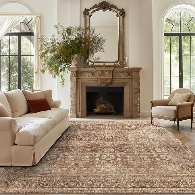 vivorug 4x6 Rug, Small Area Rug for Living Room, Bedroom, Kitchen, Machine Washable Non-Slip Throw Rug, Vintage Carpet for Entryway Nursery Coffee Table - Durable (Brown)