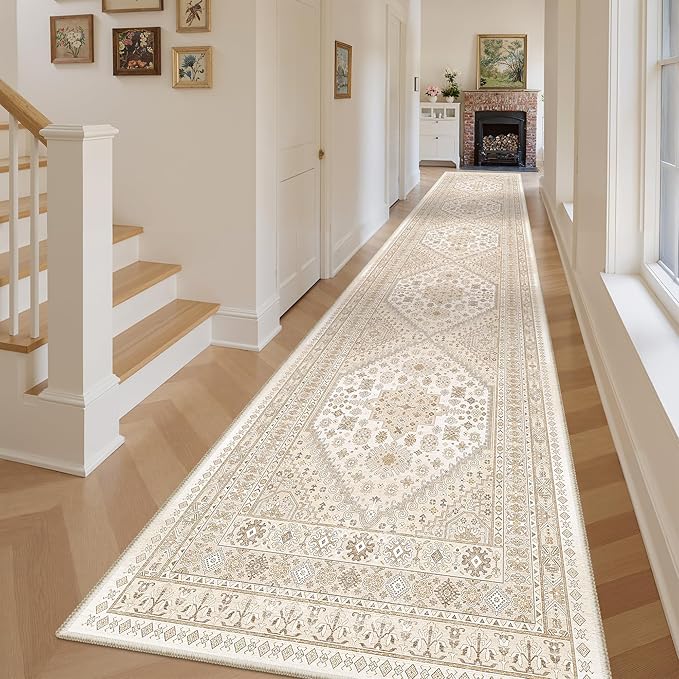 zesthome Washable Runner Rug 2.5x14 - Stain Resistant Entryway Rug,Ultra-Thin Kitchen Rugs, Anti Slip Backing Runner Rugs for Entrance Laundry Room Indoor Hallway (Cream/Beige,2.5'x14')