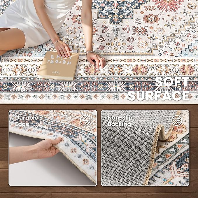 zesthome 10x12 Area Rugs for Living Room,Non-Slip Backing Washable Rugs,Vintage Large Area Rug，Stain Resistant Home Decor Rug (Multi,10'x12')