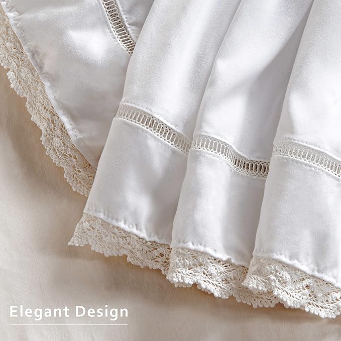MIYE Wrap Around Ruffled Lace Bed Skirt, Elastic Dust Ruffle with Adjustable Belts,15 Inch Drop Easy to Put On, Bed Frame Cover, Machine Washable (Floral Lace, Full/Twin-15)