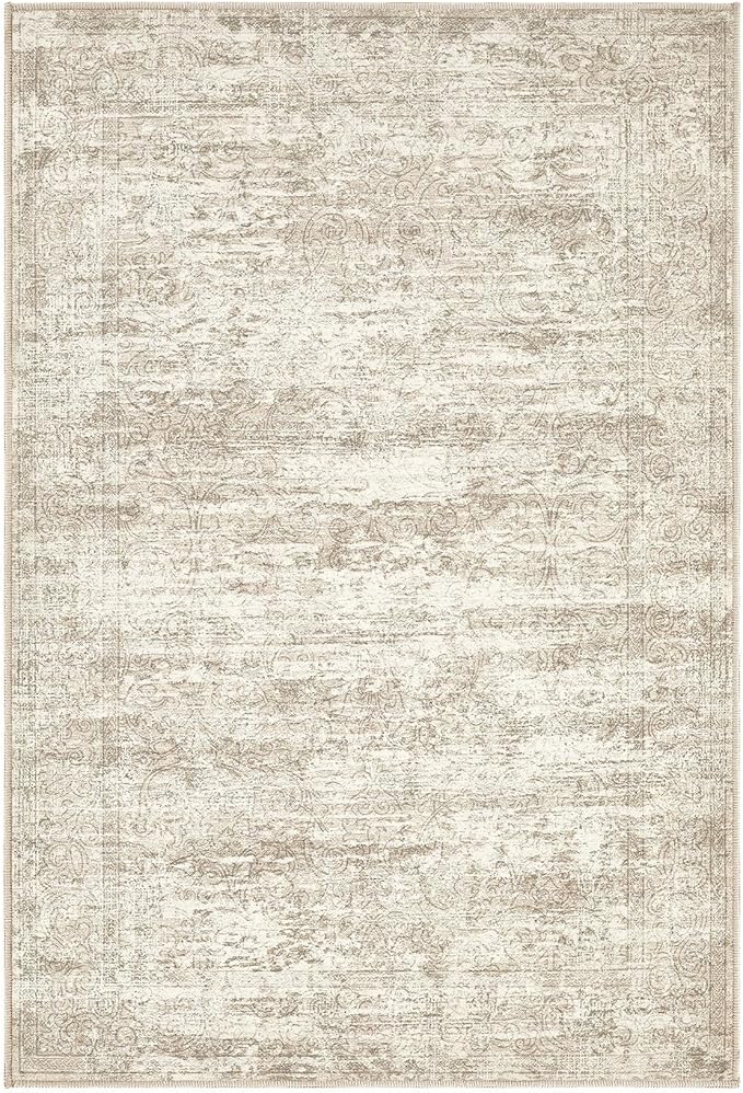 2x3 Entryway Area Rug: Washable Neutral Modern Abstract Small Rug - Non-Slip Low Pile Throw Indoor Carpet for Entrance Kitchen Front Door Mat Bathroom Entry Kids Room - Vintage Beige