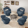Swivel Accent Chair Set of 4, Modern Comfy Teddy Barrel Chairs, Oversized Upholstered Round Arm Chair for Living Room, Bedroom, Reading Room, Blue