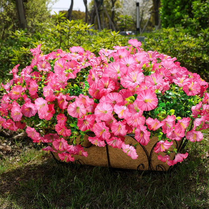 Artificial Flowers for Outdoors Fake Plants Outside Decoration, 12 Bundles Silk Pink Morning Glory with Eucalyptus UV Resistant Look Real Faux Flowers for Planter Front Door Yard Gardens Home