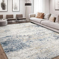 Area Rug Living Room Rugs - 10x13 Large Soft Indoor Neutral Modern Abstract Low Pile Washable Rug Carpet for Bedroom Dining Room Farmhouse Home Office - Beige Blue