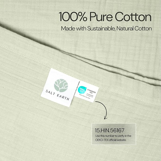 Salt Earth 100% Cotton Muslin Throw Blanket, Gauze Blanket 50"X60" Throw with Tassel 4 Layered for Couch, Bed, Living Room, Home, Lightweight & All Season Blankets & Throws, Skin Friendly (Sea Foam)