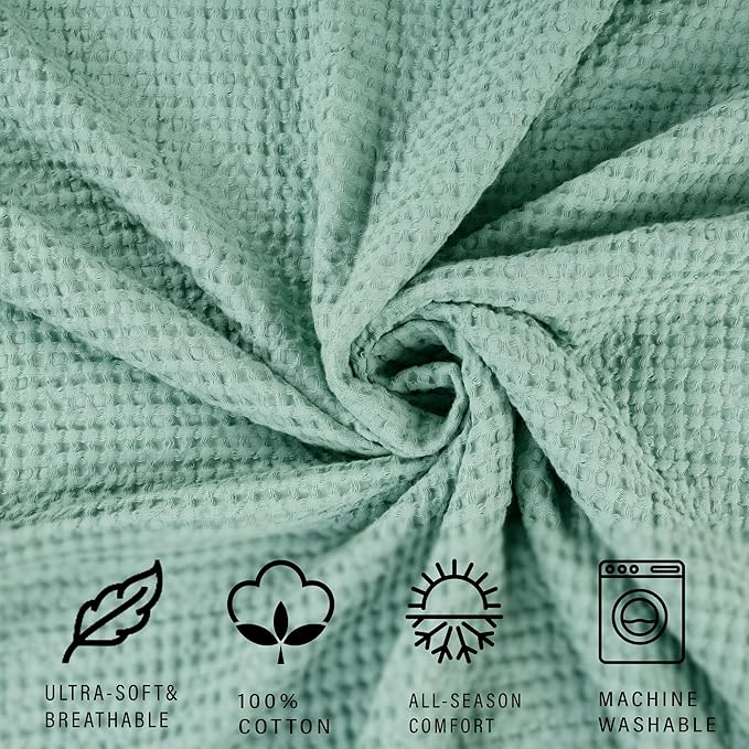 HILLFAIR 100% Cotton Blanket- 120"x120" XXL Oversized King Bed Blankets- Family Size 10 ft x 10 ft Big- Waffle Blankets, All Season Soft Breathable Extra Large King Cotton Blanket for Bed: Sage
