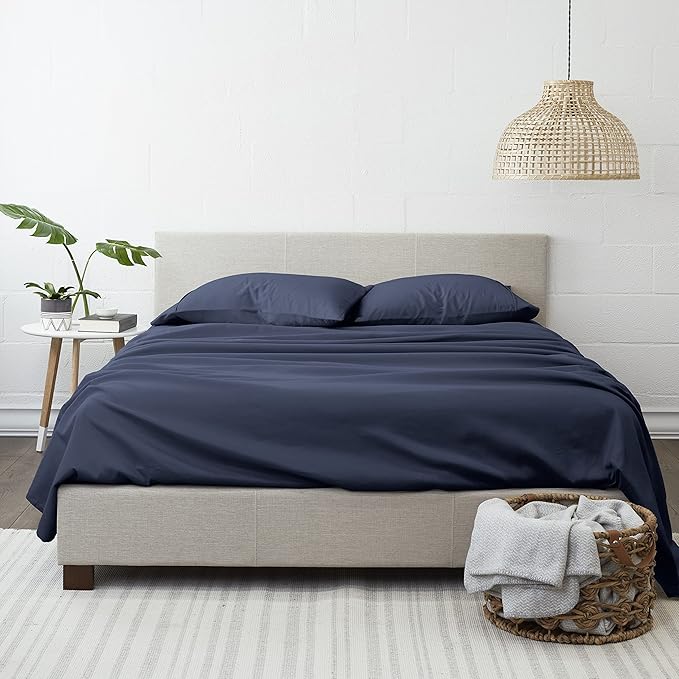 Linen Market Brushed Microfiber Full Sheet Set 4 Piece – Oeko-TEX Certified Ultra Soft & Wrinkle-Free - 16" Deep Pocket Sheets - Easy Care Full Size - Navy