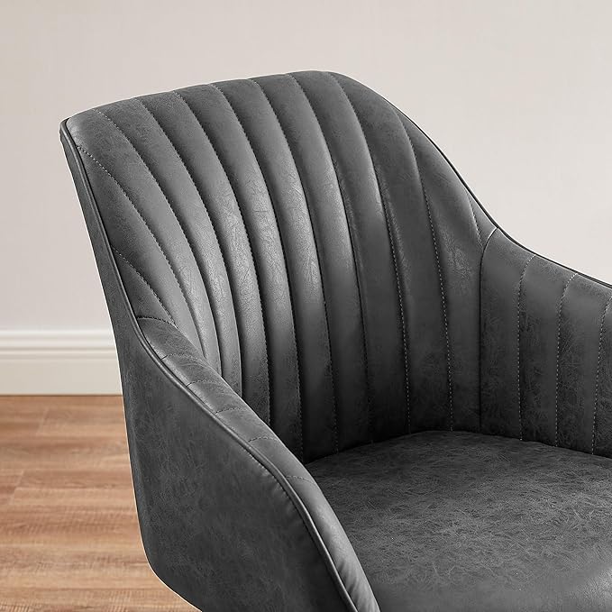 Zouron Mid Century Modern Accent Chair with Oak Wood Legs, Upholstered Swivel Chair No Wheels, Side Accent Armchair Vanity Chair for Small Space Home Office Living Room Bedroom, Black