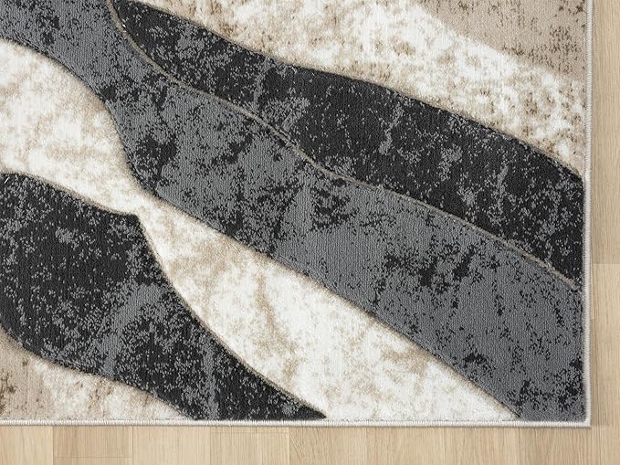 Modern Abstract Area Rug Hand Carved Contemporary Geometric Swirls Vibrant Colors Carpet for Living Room Bedroom Design PR1002 (Beige, 5' x 7')