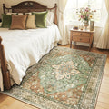 Area Rugs 4'x5' Washable Non-Slip, Floral Vintage Distress Print Pattern Medallion Carpet for Living Room Bedroom Dining Room, Brick Red Rust Neutral Brown Burnt Orange Green