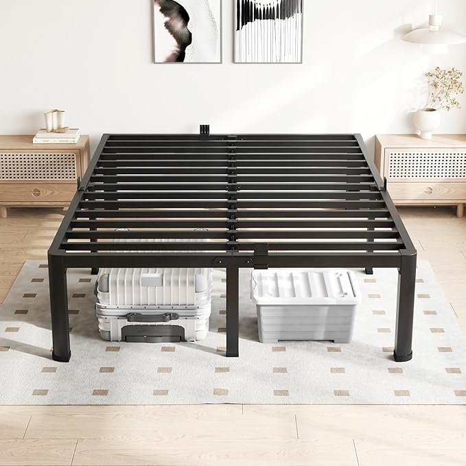 12 Inch California King Bed Frame, 3500Lbs Heavy Duty Metal Platform with Round Corner Legs Mattress Slide Stopper, Steel Slat Support No Box Spring Needed, Noise Free, Non-Slip, Easy Assembly