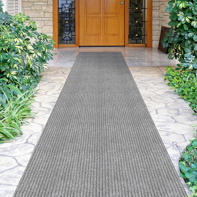 Ottomanson 2'7" x 33' Hallway Runner with Scraper Pile - Extra Durable Non-Slip Rug Mat for Indoor & Outdoor Use - Ideal for Kitchen, Entryway & Garage - High-Traffic Carpet, Gray
