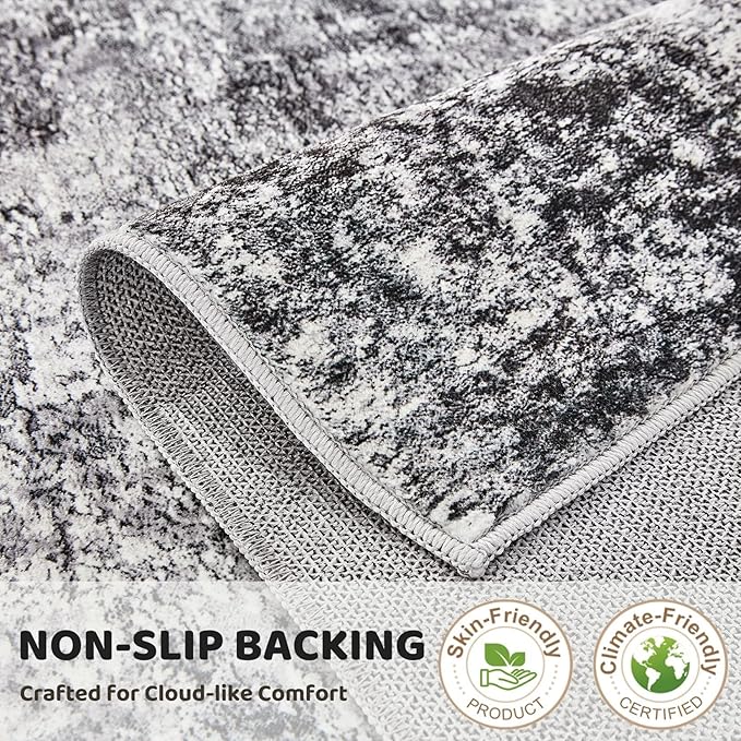 4ft Round Area Rug Living Room Rugs - 4x4 Washable Large Soft Indoor Neutral Modern Abstract Low Pile Rug Carpet for Bedroom Dining Room Farmhouse Home Office - Grey