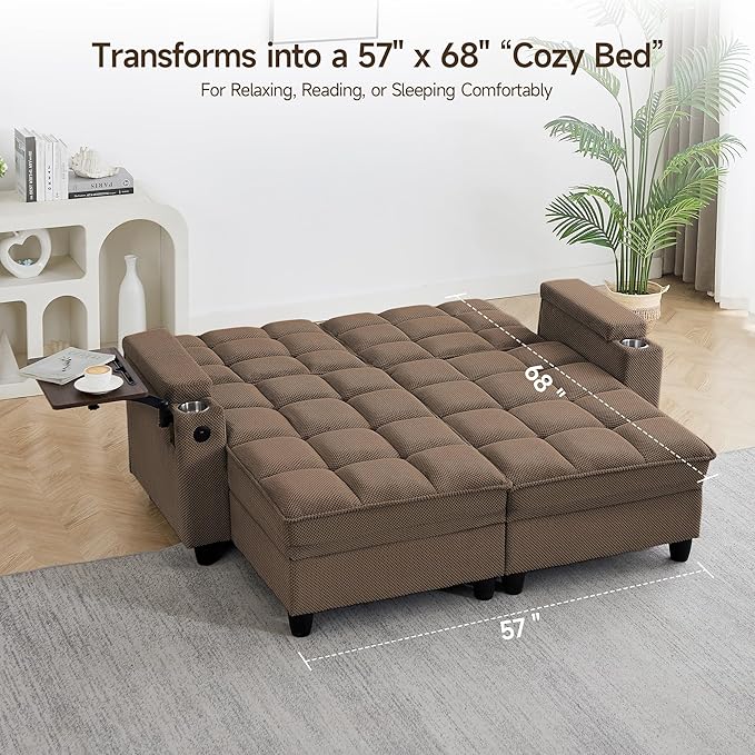 70.9" Chaise Lounge Chair Indoor, Oversized Boucle Upholstered Sofa Bed, Adjustable Backrest Deep Seat Reading Chair, Sofas Couches for Living Room with Storage, Cup Holders & 360° Swivel Side Table
