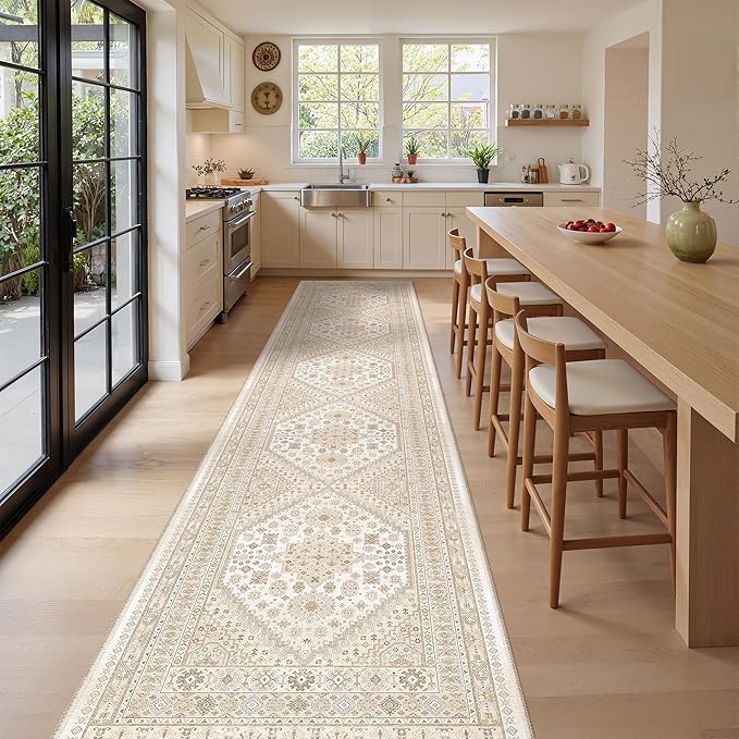 zesthome Washable Runner Rug 2.5x14 - Stain Resistant Entryway Rug,Ultra-Thin Kitchen Rugs, Anti Slip Backing Runner Rugs for Entrance Laundry Room Indoor Hallway (Cream/Beige,2.5'x14')