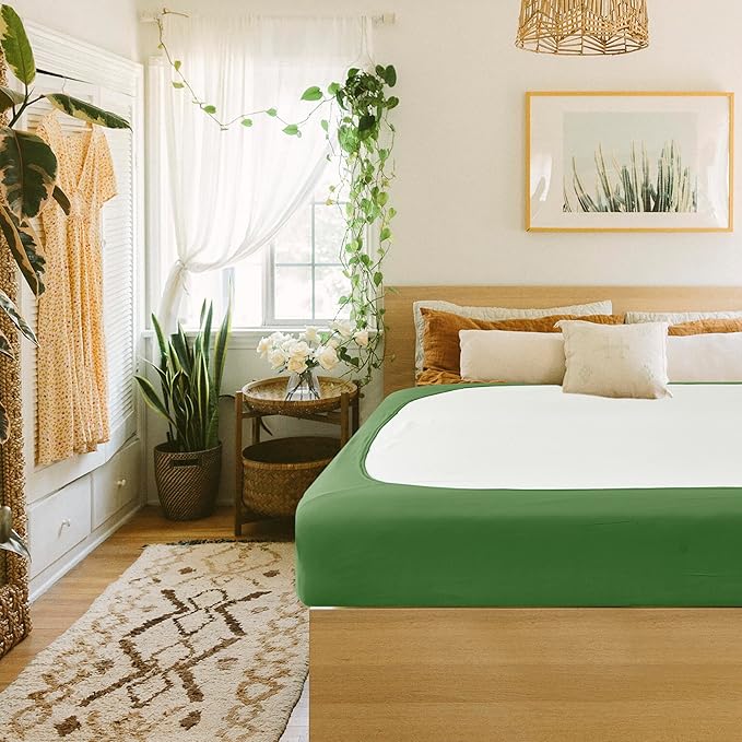 Biscaynebay Decorative Box Spring Cover Full & Full XL Size, Sage Luxurious Jersey Knitting Stretchy Wrap Around 4 Sides Bed Skirt for Home/Hotels, Easy Fit Wrinkle & Fade Free Machine Washable