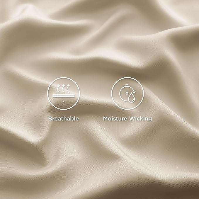 Bedsure King Size Sheet Set, Cooling Sheets King, Rayon Derived from Bamboo, Deep Pocket Up to 16", Breathable & Soft Bed Sheets, Hotel Luxury Silky Bedding Sheets & Pillowcases, Beige