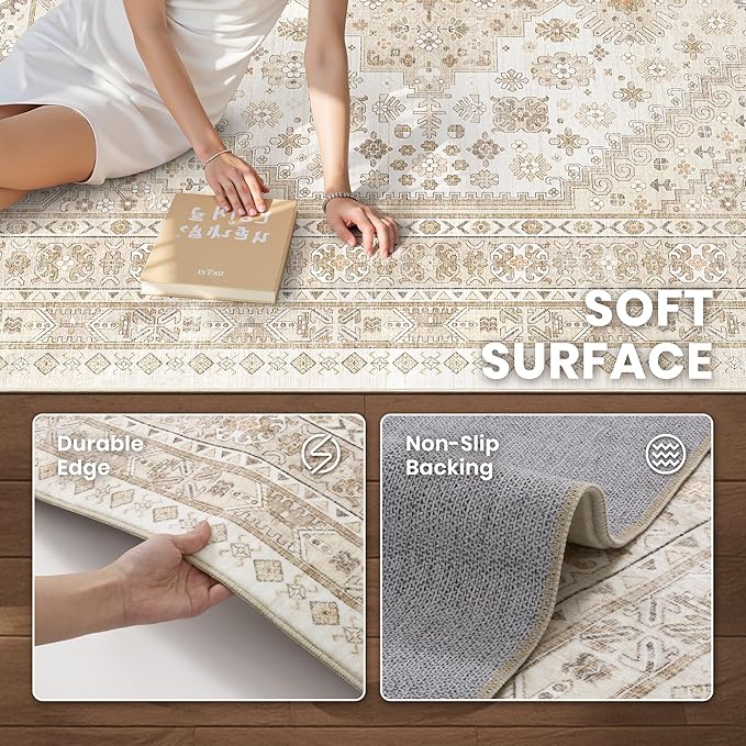 zesthome Washable Runner Rug 2.5x10 - Stain Resistant Entryway Rug,Ultra-Thin Kitchen Rugs, Anti Slip Backing Runner Rugs for Entrance Laundry Room Indoor Hallway (Cream/Beige,2.5'x10')
