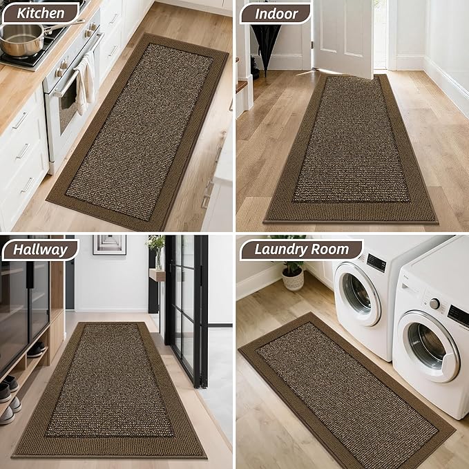 BEQHAUSE Indoor Door Mat 24" x 60", Dirt Trapper Door Mats Non-Slip Entryway Rugs Washable, Resist Dirt Absorbent Welcome Mat, Low Profile Floor Mats for Front Back Door and Entryway, Brown