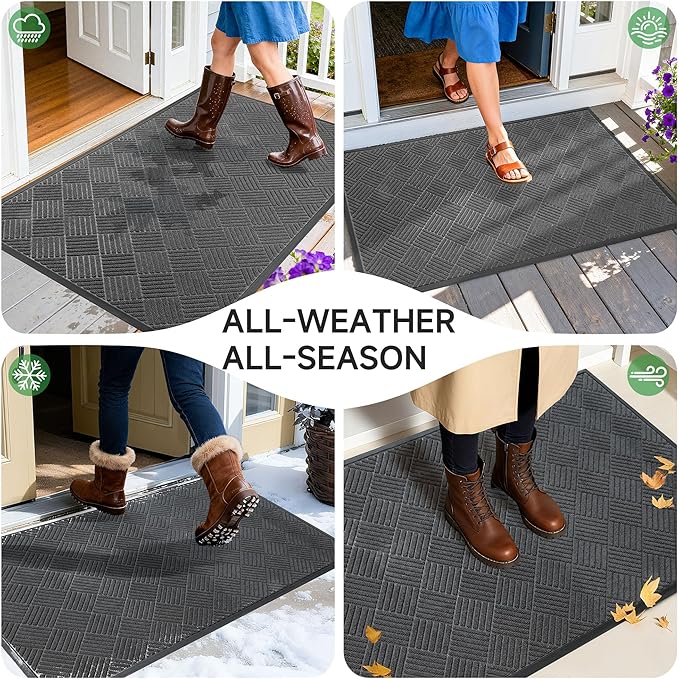 Front Door Mat, Heavy Duty Indoor Outdoor Doormat, 72" x 36" Low Profile Outdoor Mats for Home Entrance, Stain and Fade Resistant Welcome Mat Ideal for High Traffic Area, Diamond Grey