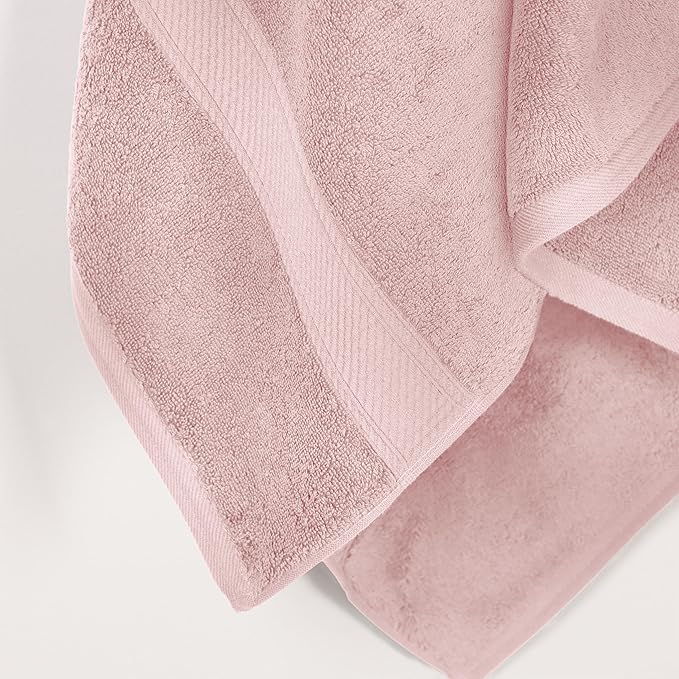 Superior Egyptian Cotton Pile Bath Towel Set of 2, Ultra Soft Luxury Towels, Thick Plush Essentials, Absorbent Heavyweight, Guest Bath, Hotel, Spa, Home Bathroom, Shower Basics, Tea Rose
