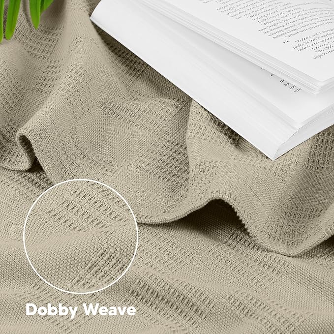 Utopia Bedding Khaki 100% Cotton Blanket [Queen Size - 90x90 Inch] 350GSM Lightweight, Soft and Breathable Thermal Blanket for All Seasons