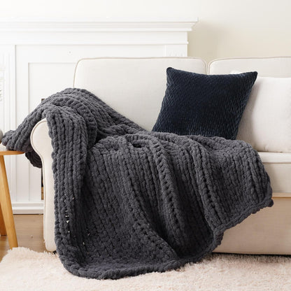 Battilo Chunky Knit Throw Blanket, Soft and Thick Chenille Throw Blanket, 50"x60" Handmade Cable Knit Crochet Blanket, Large Rope Knot Throw Blankets for Couch Sofa Bed Home Decor, Grey