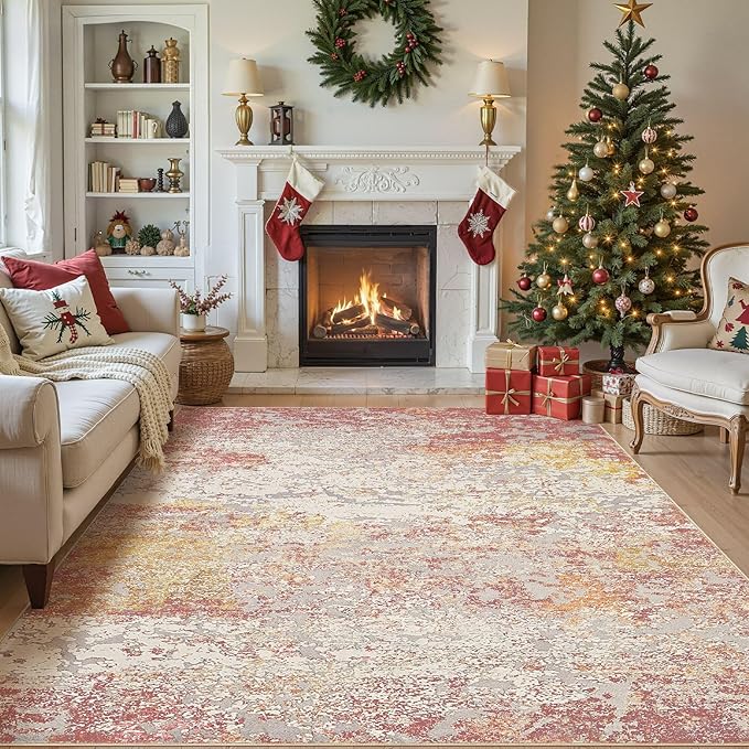 Area Rug Living Room Rugs - 9x12 Washable Large Soft Indoor Neutral Modern Abstract Low Pile Rug Carpet for Bedroom Dining Room Farmhouse Home Office - Colorful