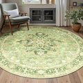 Area Rugs 6ft Washable Non-Slip, Floral Vintage Distress Print Pattern Medallion Carpet for Living Room Bedroom Dining Room, Sage Green Yellow