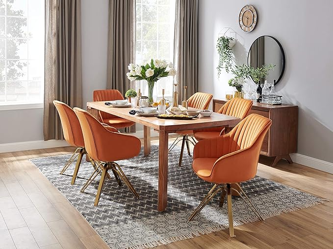 Zouron Mid Century Modern Swivel Accent Chair with Gold Metal Legs, Upholstered Swivel Chair No Wheels, Side Accent Arm Chair Vanity Chair for Small Space Home Office Living Room Bedroom, Orange
