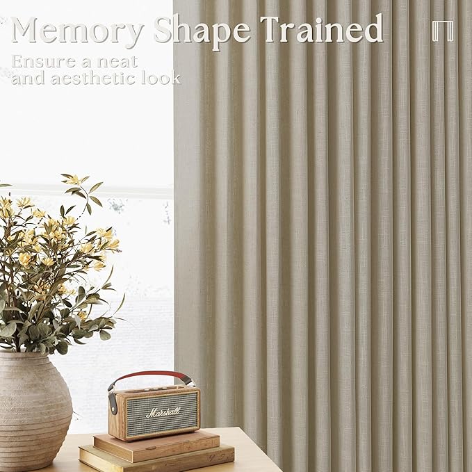 Khaki Beige Linen Curtains 45 Inch Length 2 Panel Set for Small Windows Rustic Country Linen Cotton Light Filtering Drapes Privacy Pinch Pleated Back Tab Semi Sheer Kitchen Curtains 45 Inches Long