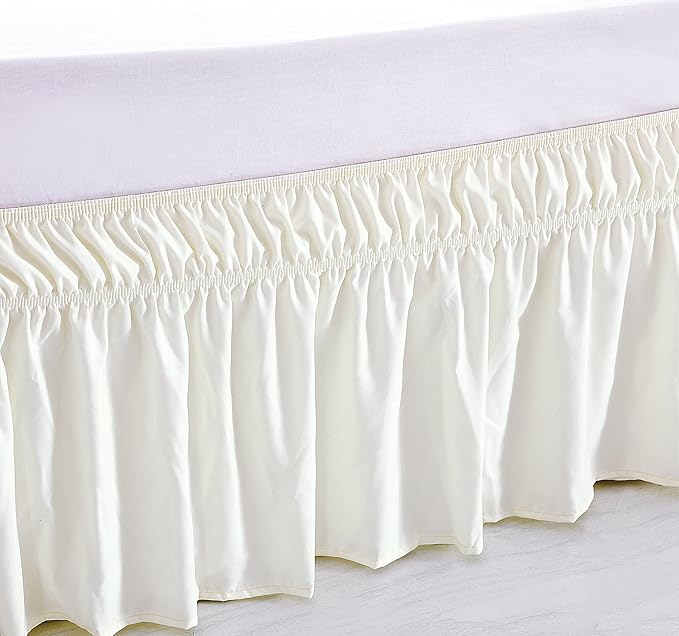 MEILA Wrap Around Bed Skirt Three Fabric Sides Elastic Dust Ruffled 14 Inch Tailored Drop,Easy to Install Fade Resistant-Ivory, Queen/King