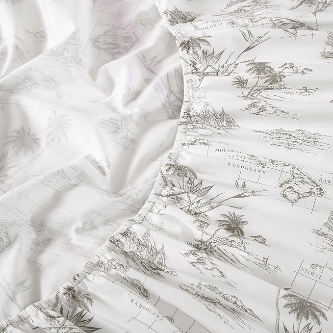 Tommy Bahama - King Sheets, Cotton Percale Bedding Set, Crisp & Cool, Stylish Bedding Set (Vintage Map Brown, King)