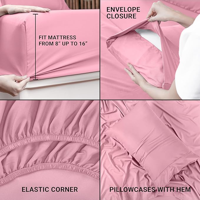 Utopia Bedding Twin Bed Sheets Set - 3 Piece Bedding - Brushed Microfiber - Shrinkage and Fade Resistant - Easy Care (Crystal Pink)