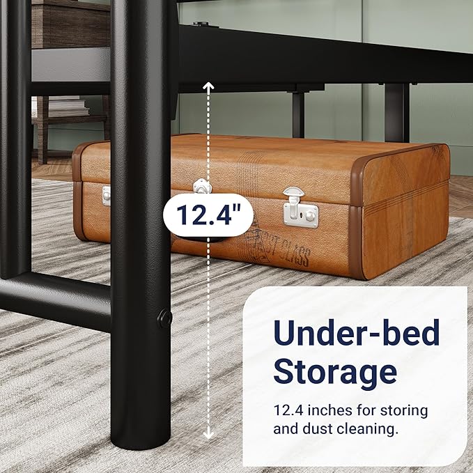 Allewie 14 Inch Queen Size Metal Platform Bed Frame with Victorian Vintage Headboard and Footboard/Mattress Foundation/Under Bed Storage/No Box Spring Needed/Easy Assembly/Noise Free/Black