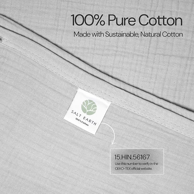Salt Earth 100% Cotton Muslin Blanket, Gauze Blanket 80"X90" Queen, 4 Layered for Couch, Bed, Living Room,Lightweight, All Seasons Blankets & Throws, Easy wash,Nature & Skin Friendly(Scottish Grey)