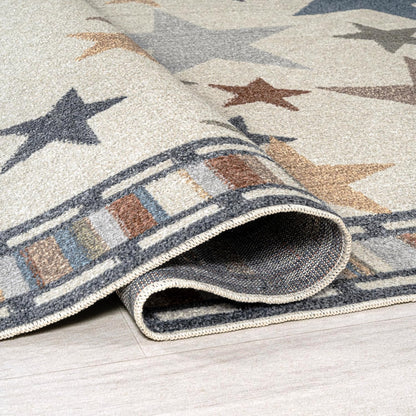 JONATHAN Y Machine-Washable Ivory/Blue/Orange Indoor Area Rug, 8x10, Star Gazer Geometric, Border, Kids & Novelty, Classic, Bedroom, Kitchen, Living Room, Easy-Cleaning, Non-Shedding (KDW100A-8)