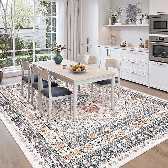 zesthome 10x12 Area Rugs for Living Room,Non-Slip Backing Washable Rugs,Vintage Large Area Rug，Stain Resistant Home Decor Rug (Multi,10'x12')
