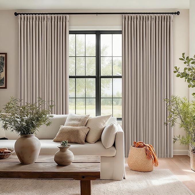 Burlywood Birch 94 Inch Long Blackout Curtains Thick Linen Pinch Pleated Curtains 2 Panels for Bedroom Living Room Darkening Light Blocking Energy Saving Pinch Pleat Back Tab 94 Inch Window Drapes
