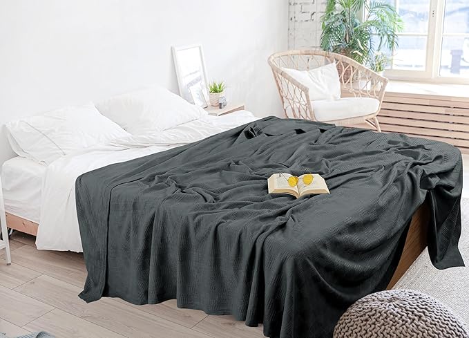 Utopia Bedding Smoke Gray 100% Cotton Blanket [Twin Size - 90x72 Inch] 350GSM Lightweight, Soft and Breathable Thermal Dorm Bed Blanket for All Seasons