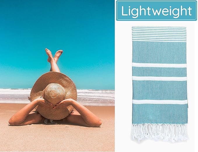 Premium Turkish Beach Towel (35”x 67”) – Lightweight, Quick Dry Beach Towel, Sand-Free, 100% Cotton – Teal