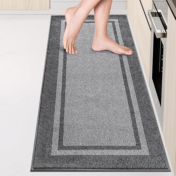 Kitchen Rugs 24" x 70", Non-Slip Machine Washable Kitchen Runner Rugs Floor Mats, Absorbent Comfort Standing Mats for Kitchen, Sink, Laundry and Hallway, Rolled Packaging, Light Grey & Dark Grey