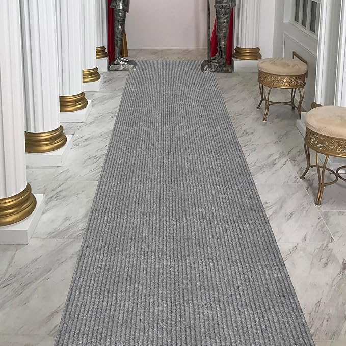 Ottomanson 2'7" x 27' Hallway Runner with Scraper Pile - Extra Durable Non-Slip Rug Mat for Indoor & Outdoor Use - Ideal for Kitchen, Entryway & Garage - High-Traffic Carpet, Gray